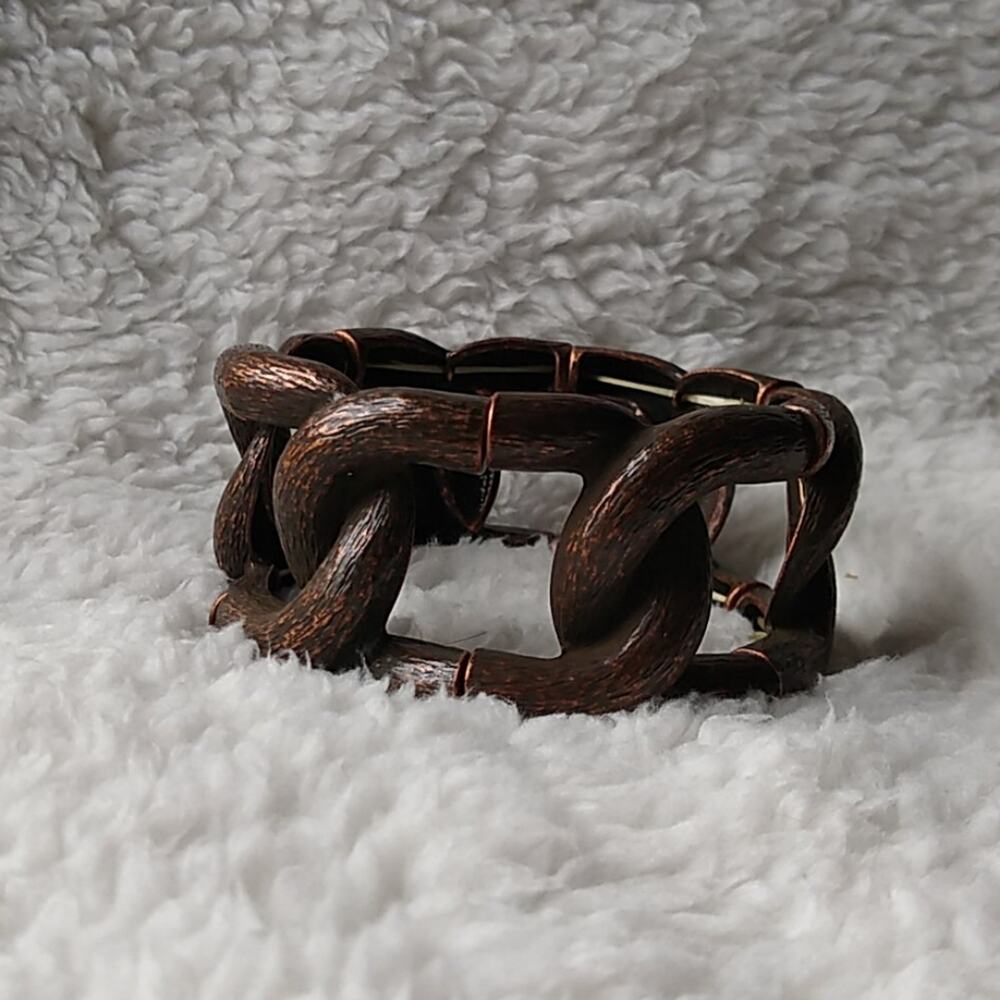 Thick Brass Tone Chain Stretch Bracelet